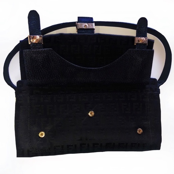Fendi Baguette Zucchino FF Motif Mini Black Hand Bag Shoulder Bag - Picture 3 of 7
